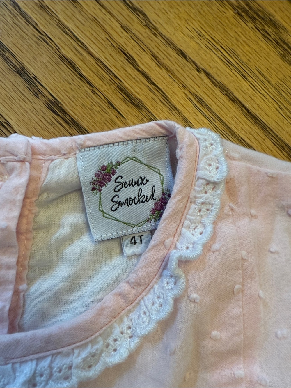 Embroidered Pink Swiss-Dot Pleated Baby Dress size 4 - Picture 2 of 4